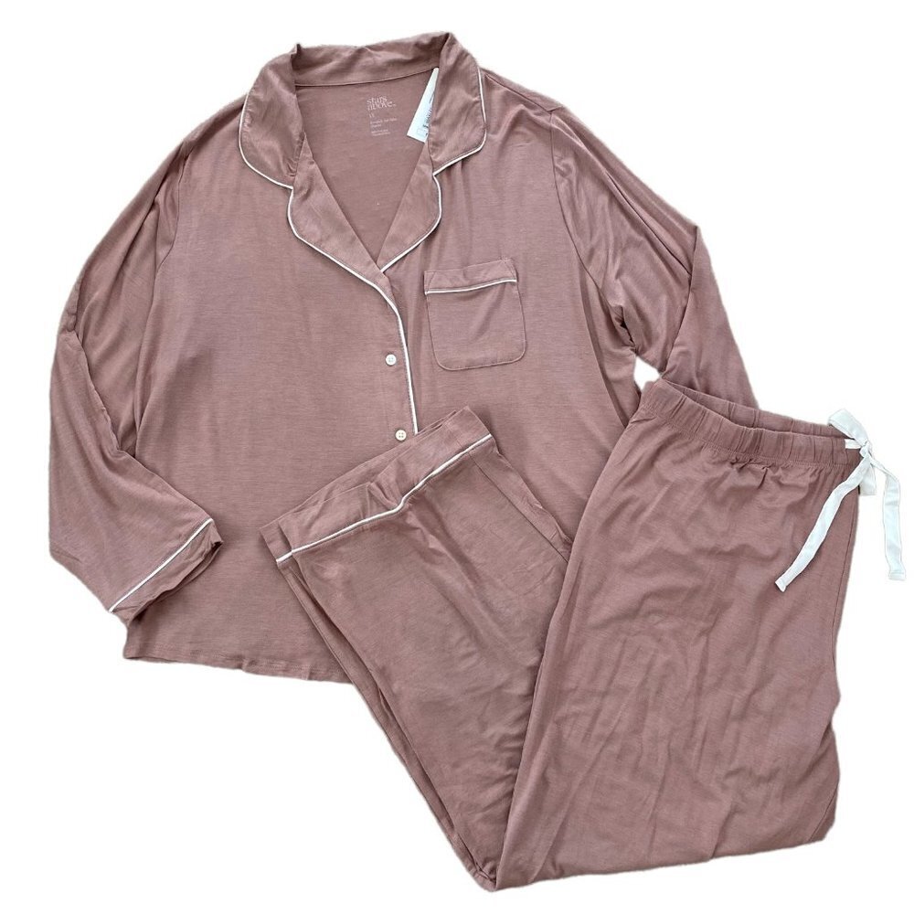 Stars Above Womens Mauve Pink Long Sleeve Top and Pants Pajama Set 1X 2X or 3X